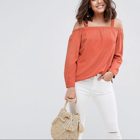 ASOS Tops - ASOS | Cold Shoulder Button Back Orange Blouse 2